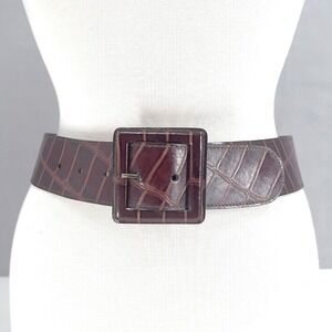 Vintage Cipriani Womens Wide Belt‎ Brown Alligator Embossed Italian Leather S/M